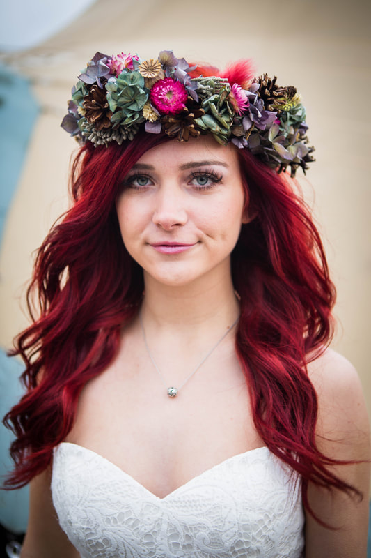 Red haired bride with fresh flower crown
