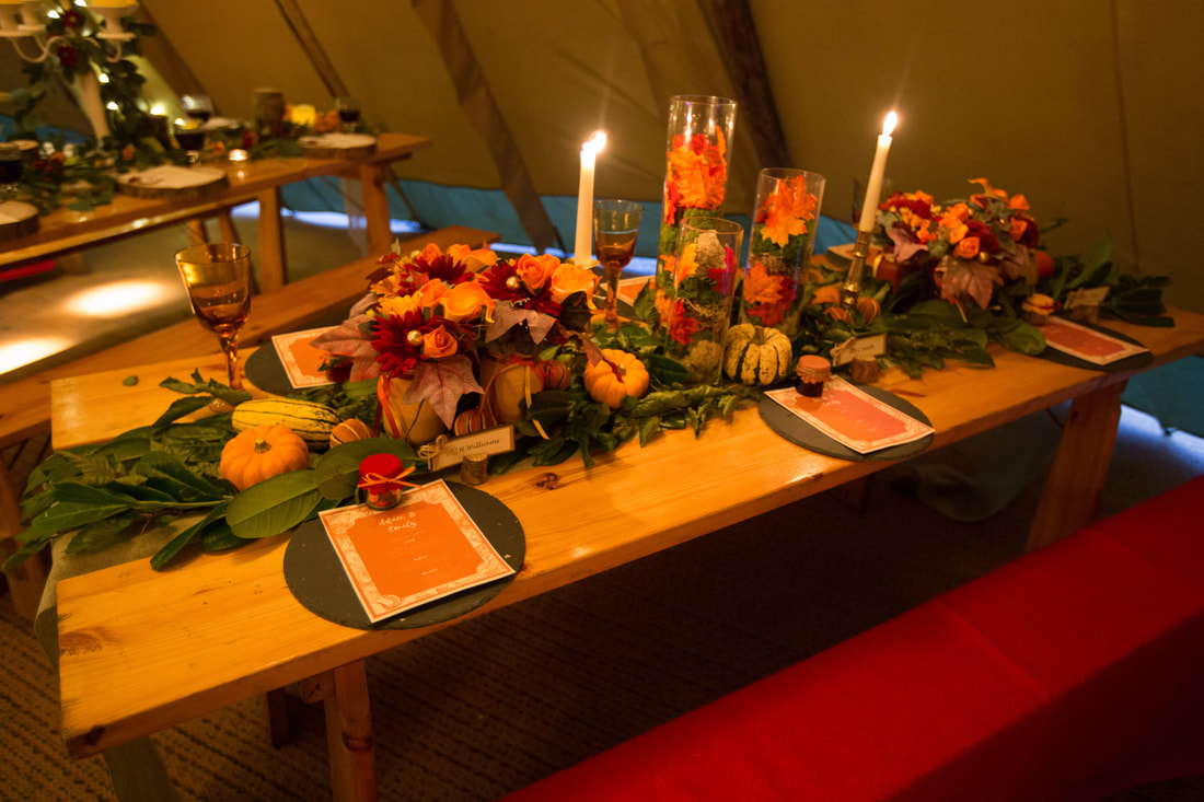 Autumnal wedding table scape