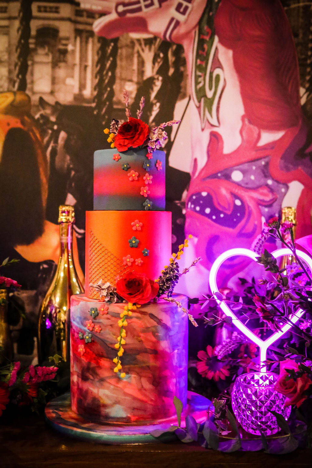 Bright, neon inspired wedding cake