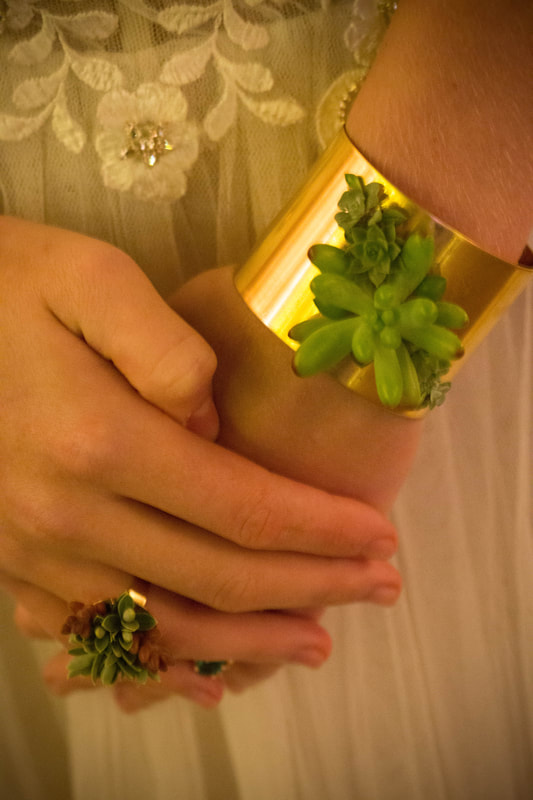 Fake succulent gold bracelet