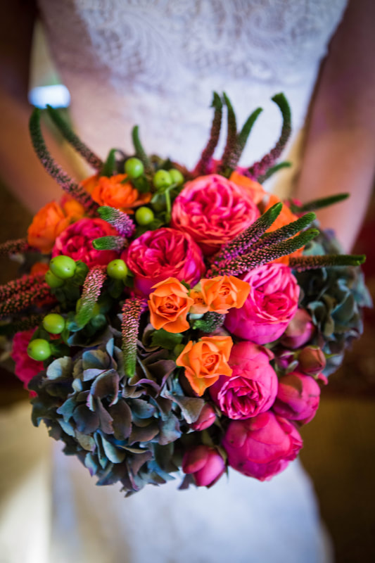 Bright coloured wedding bouquet