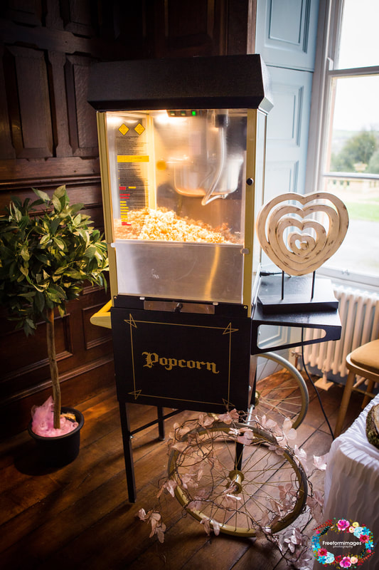 Freshly made popcorn by country ways wedding venue