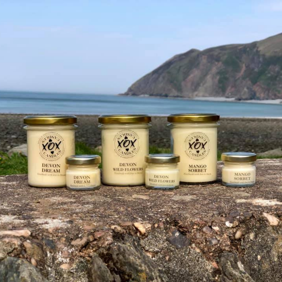 Selection of candles with sea view